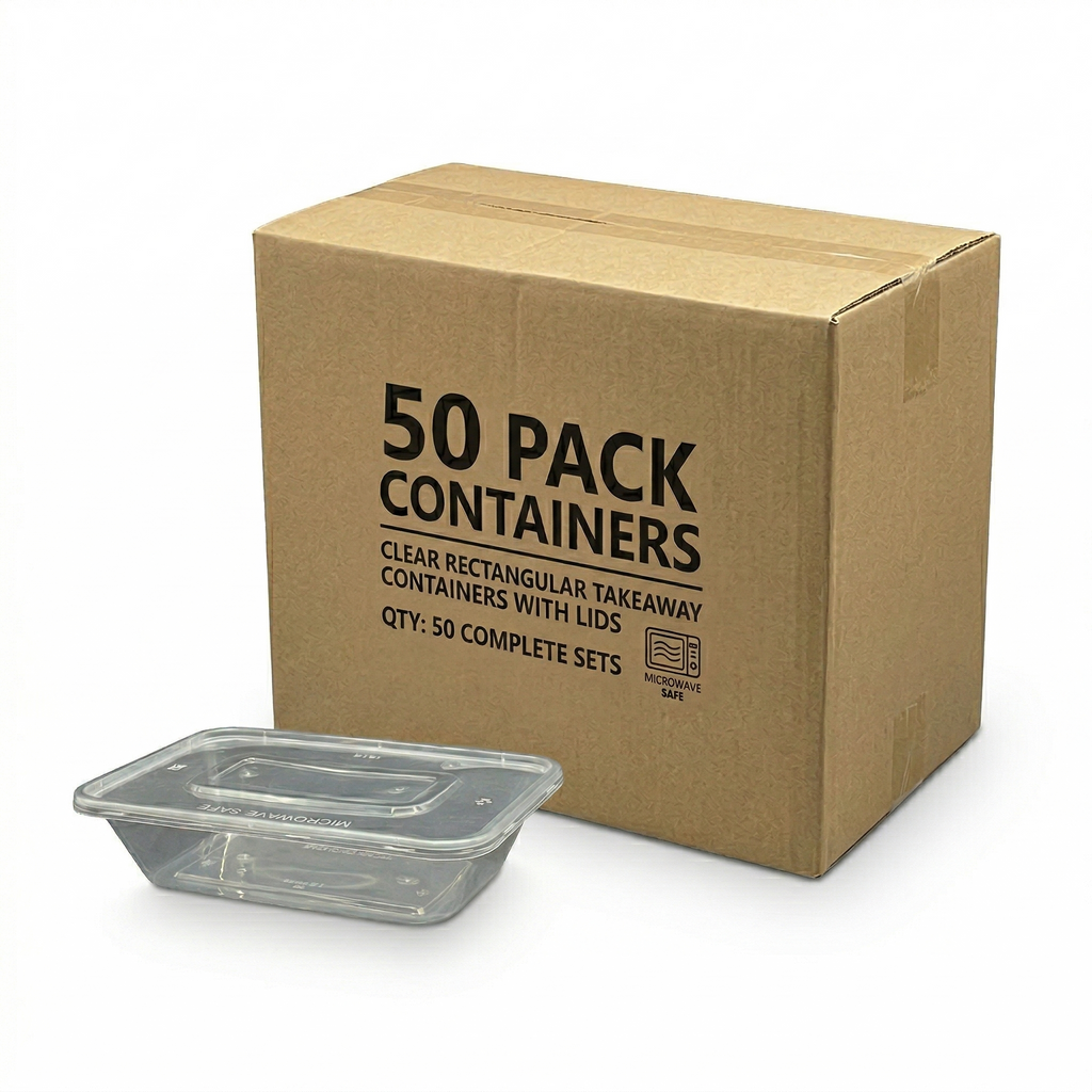 400ml Rectangular Container with Lid — Pack of 50