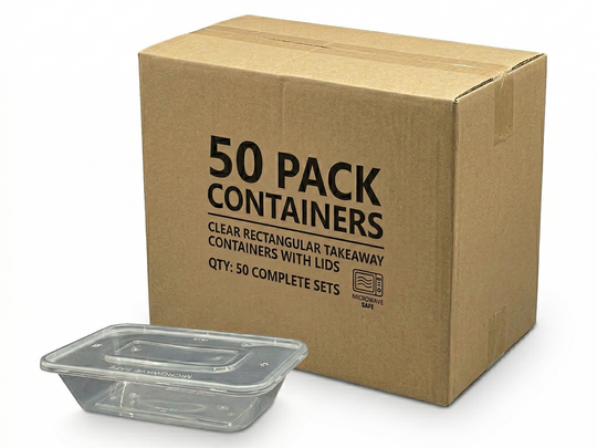 400ml Rectangular Container with Lid — Pack of 50